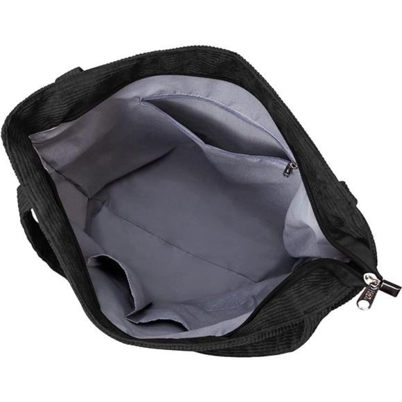 Women Corduroy Tote Bag Zipper Casual Tote's Handbag Big Capacity Shoulder Bag - Picture 6 of 6